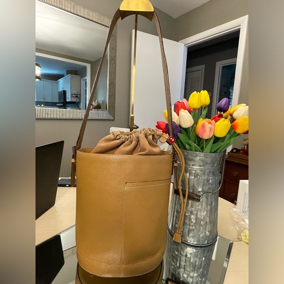 Bally tan leather and canvas bucket bag